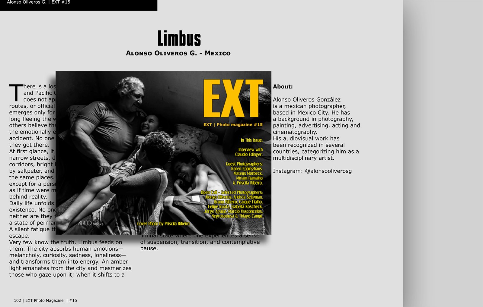 Portada de la serie fotográfica Limbus de Alonso Oliveros publicada en Ext Photo Magazine una revista brasileña