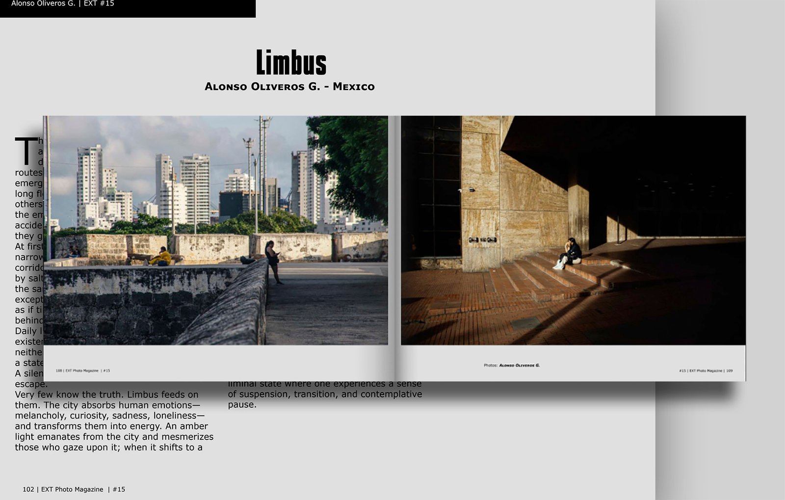 The wall y Woman sitting on a staircase, taking a break de la serie fotográfica Limbus de Alonso Oliveros publicada en Ext Photo Magazine una revista brasileña